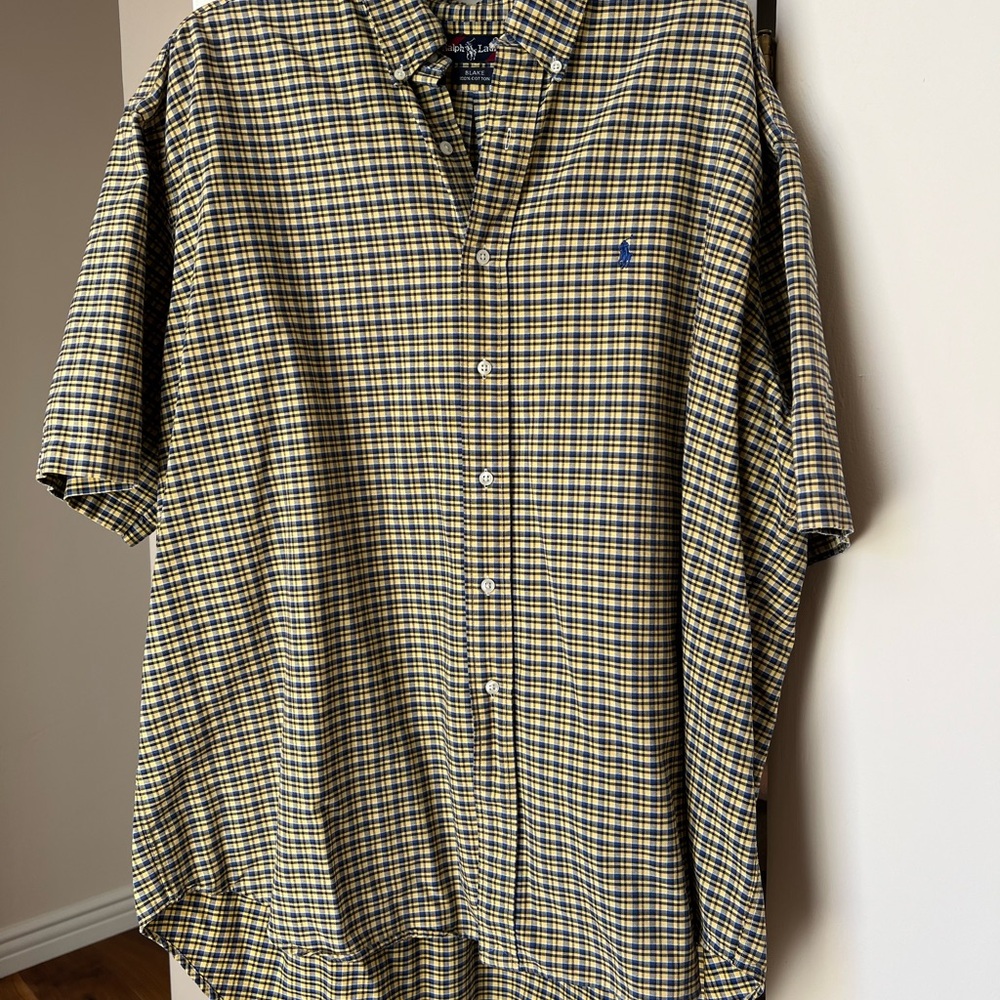 Ralph Lauren Men's Yellow and Black Checkered 100% Cotton Shirt Size-XXL
